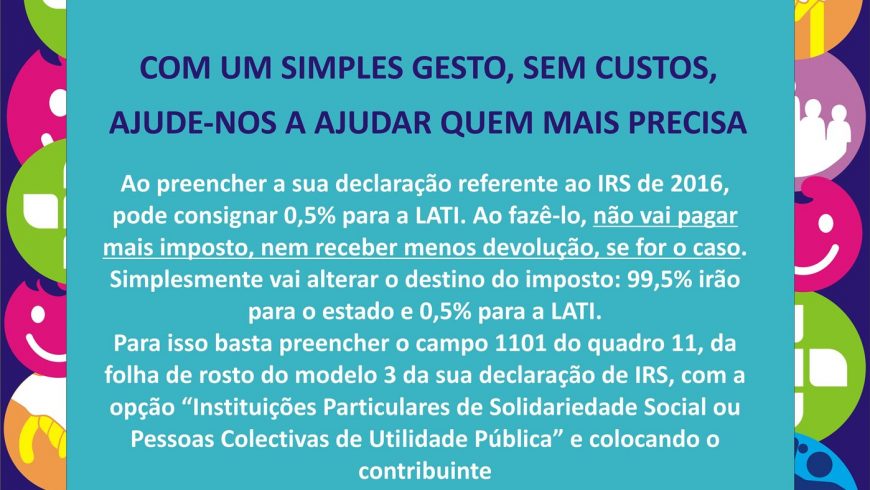 Com o seu IRS, sem custos, ajude a LATI a ajudar