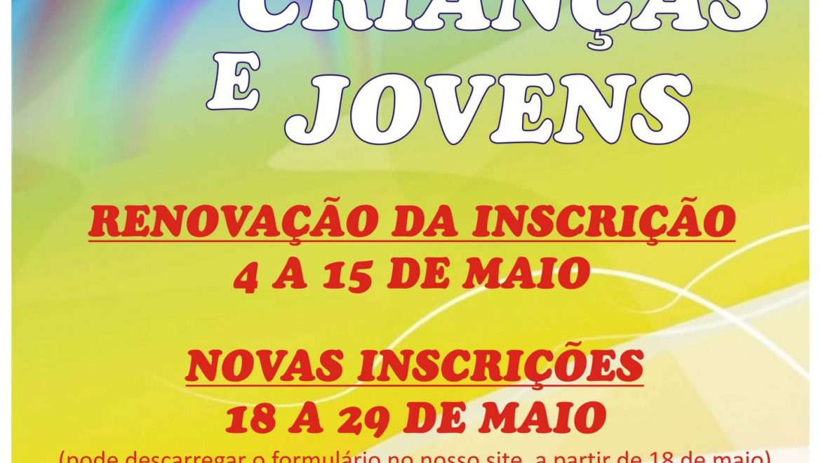 Abertas as Renovações/ Inscrições na Área de Crianças e Jovens